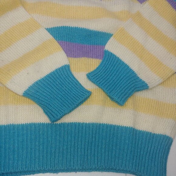 Vintage 80s Sweater Womens M Bridgewater Trading Retro Geometric Blue Yellow - Picture 3 of 6